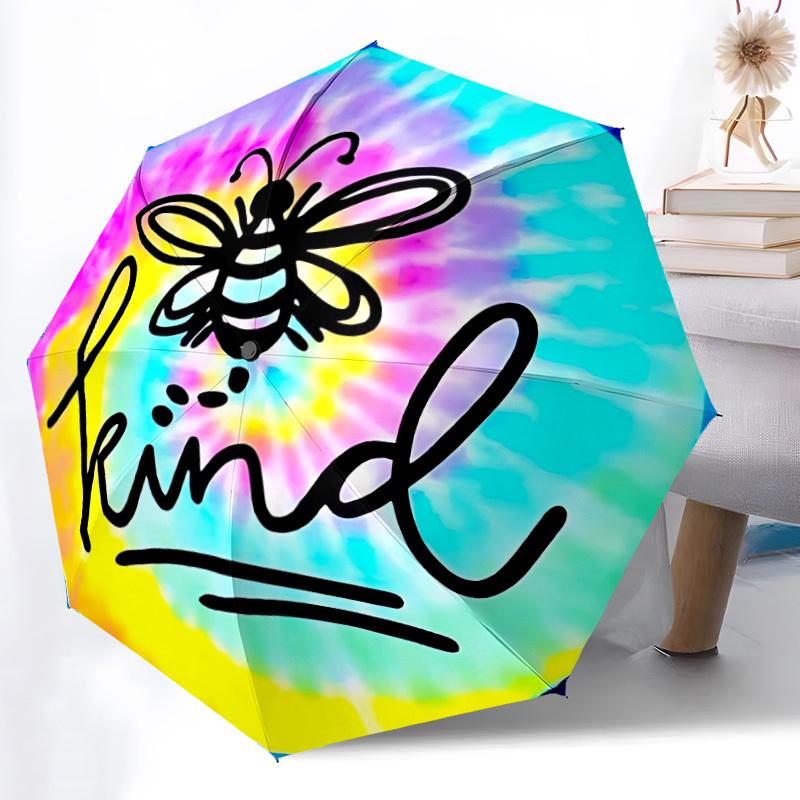 1pc Bee Kind Automatic Opening/Closing Folding Umbrella with 8 Ribs,Windproof Portable Sunshade Umbrella Holiday gift yy260401080