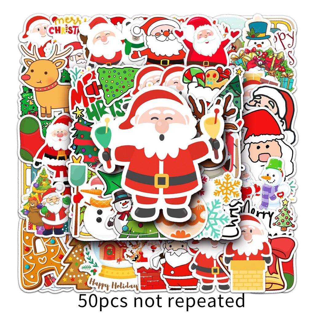 50pcs Xmas Santa Claus Waterproof Reusable Graffiti Stickers For Luggage Case Decor