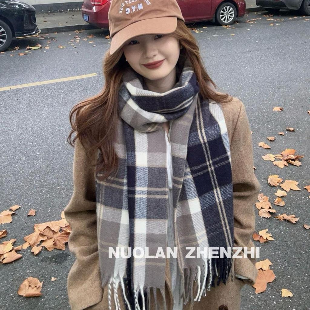 Plaid Korean-Style Women's Winter Scarf - Warm Imitation Cashmere Snood