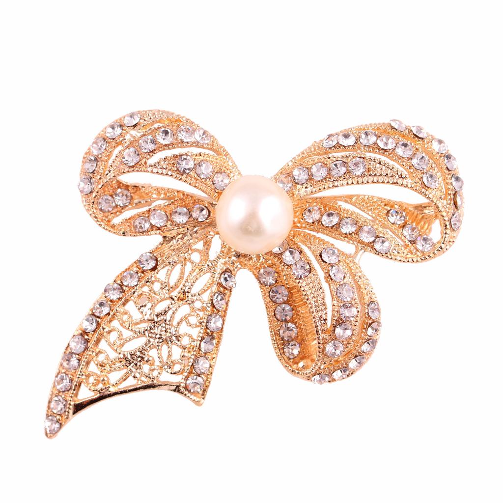 Fashion Retro Pearl Bow Brooch Corsage Women's Accessory Ethnic Style Exquisite Hypoallergenic Luxury Enamel Long-lasting Color Gift