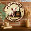 2D Flat 1pc, Round Printed Aluminum Metal Sign Featuring A Handwashing Slogan and A Cute Pig Theme, 8x8 in, Suitable for Decorating Doors, Walls