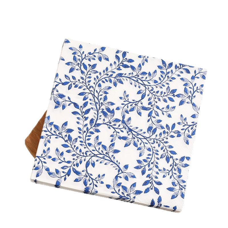 European Retro Blue and White Porcelain Print Disposable Napkins for Restaurant, Party, or Hotel Dining