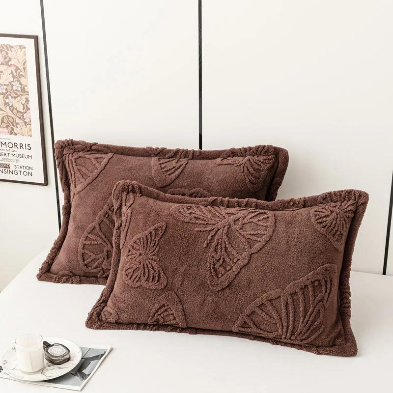 2 Pcs Winter Soft Warm Thicken Pillowcases Butterfly Jacquard Velvet Pillows Cases 48x74cm Sofa Home Decor Cushion Cover