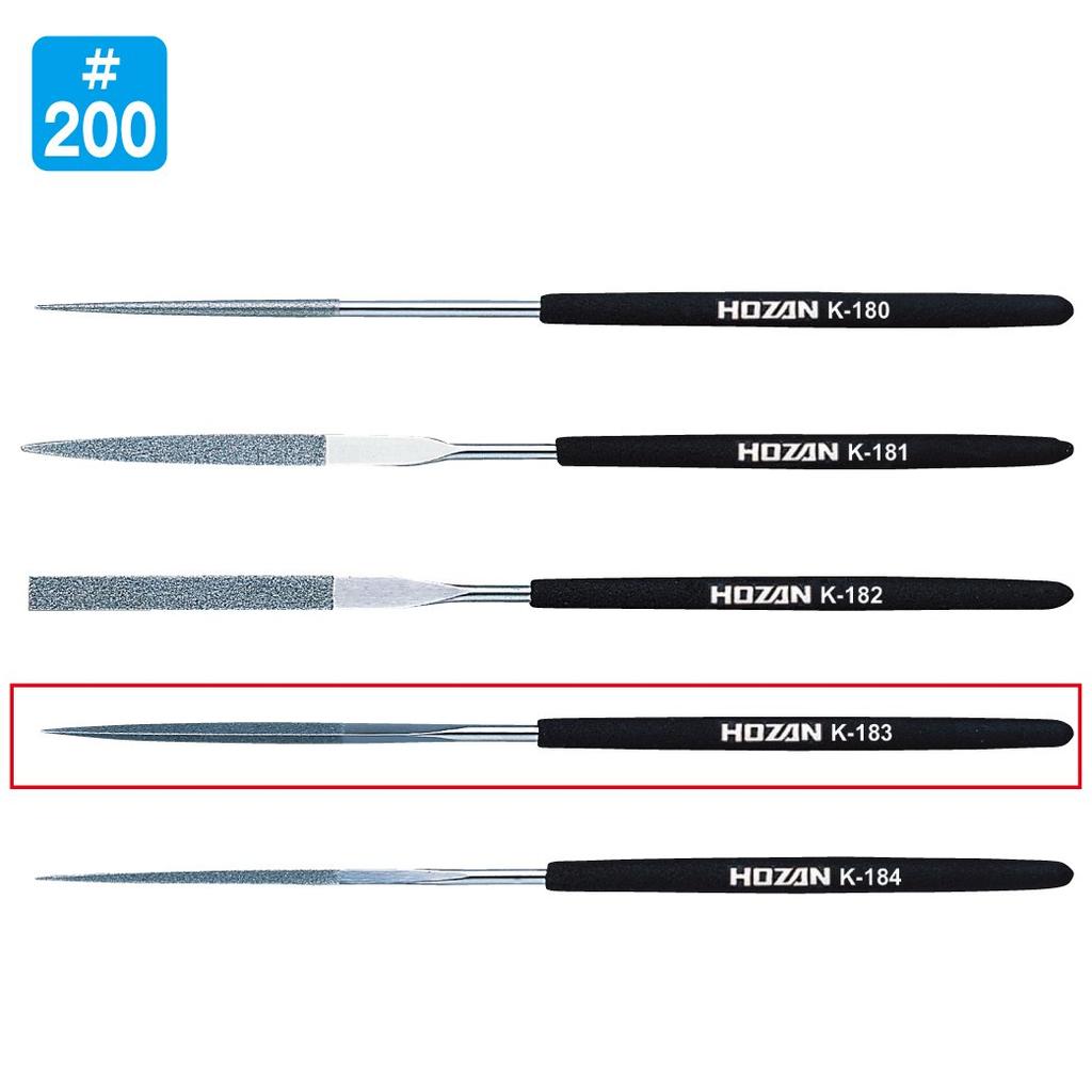 HOZAN Diamond File, for precision machining of hard and heat-treated materials, Grit: #200, Shape: Triangular, Tip Size: 1.5mm, K-183