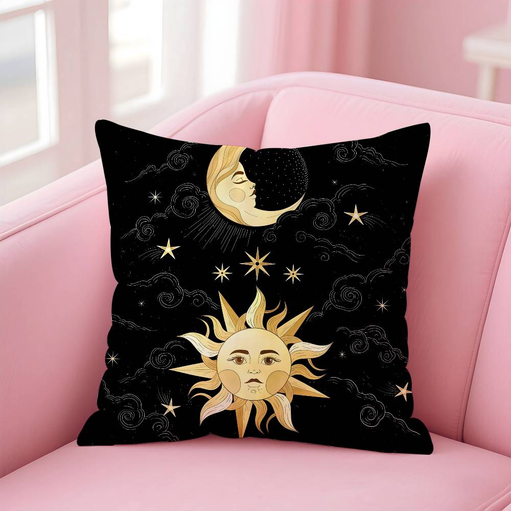 Sun Moon Mandala Series Pattern Pillow Case Anti-Dustmite Pillow Invisible Zipper Silky Short Plush Sofa Cushion Cover