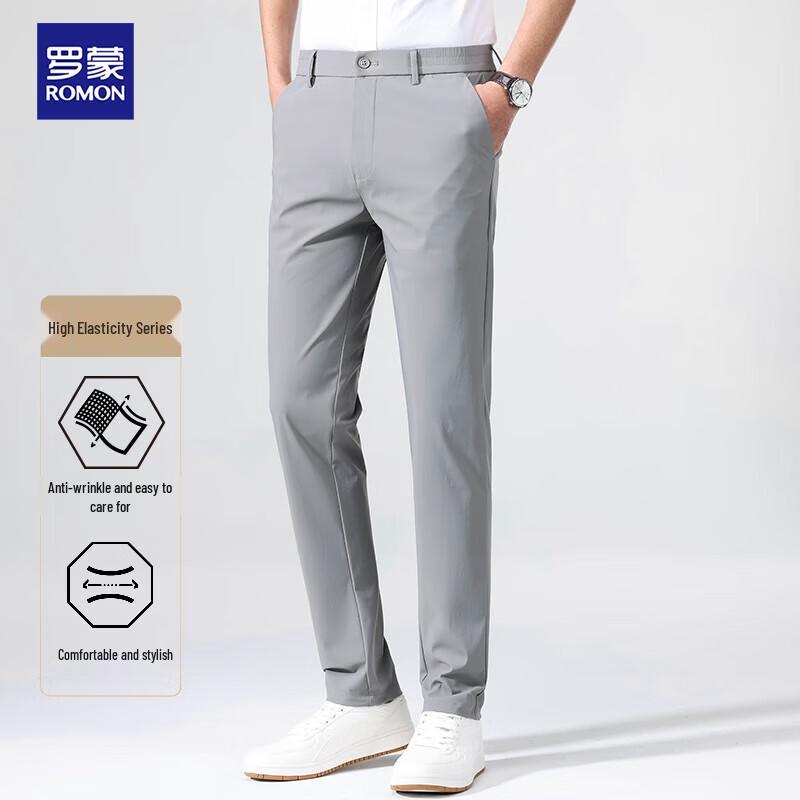 

ROMON Men s Ice Silk Stretch Business Casual Straight-Leg Pants 40