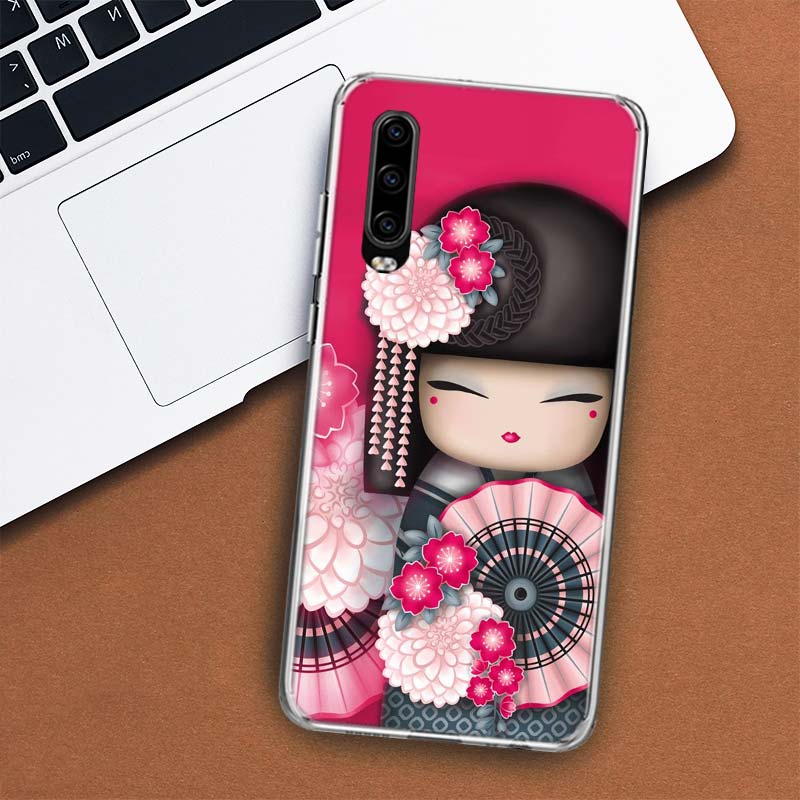 Kokeshi Puppe Kimono Mädchen Hülle Handyhülle Für Huawei P30 P20 P10 P40 P50 Pro Mate 20 40 30 10 Lite Beliebte Fundas Kunst Geschenk Coque