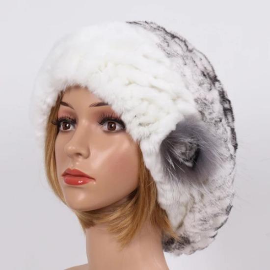 New Real Rex Rabbit Fur Hat Women Knitted Natural Real Rex Rabbit Fur Beret Caps Ladies Winter Warm Real fur Hats