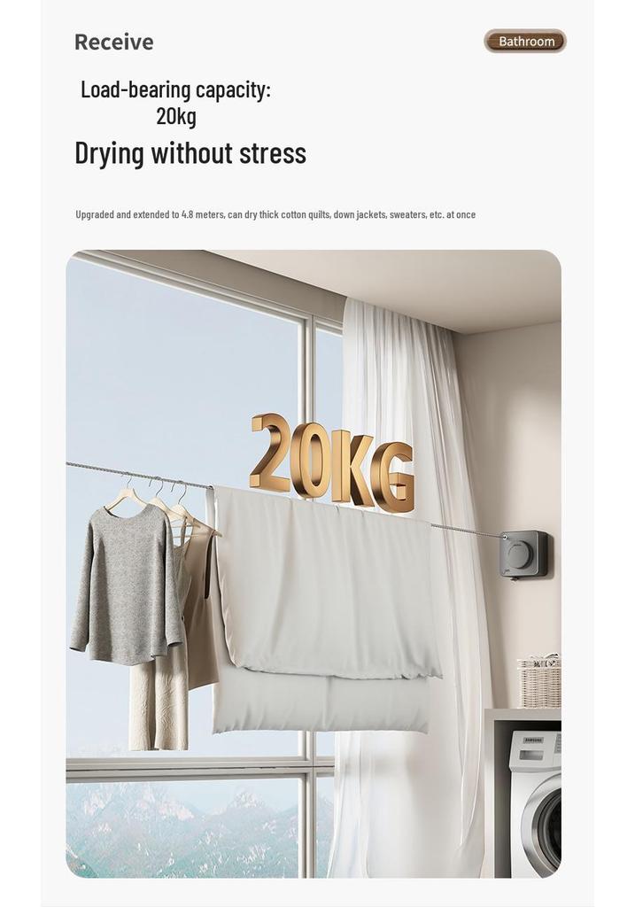 Indoor No-Drill Retractable Clothesline - Windproof Tightening Steel Wire for Bathroom and Balcony