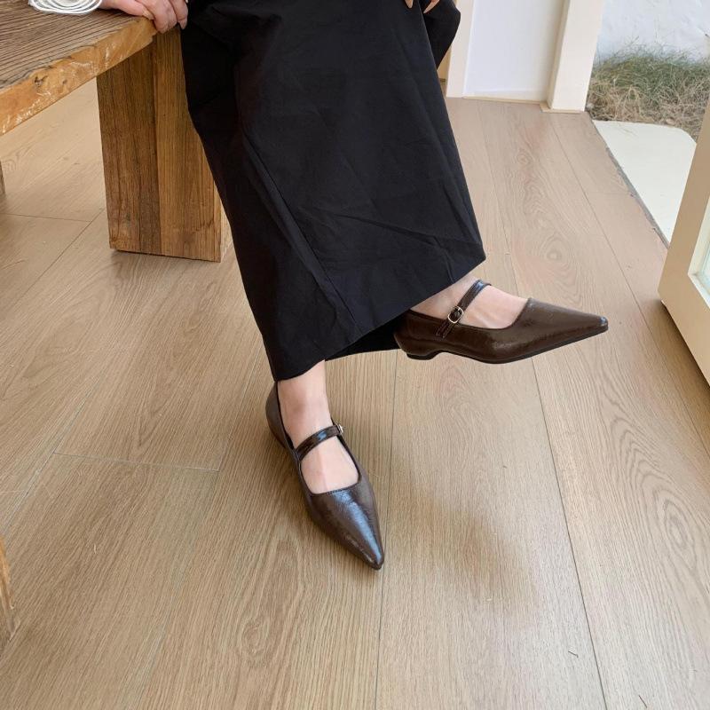 Temperament retro inner height increase Spring and Autumn French pointed head with metal buckle shallow mouth single shoes women's new 2025