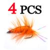 MNFT 4Pcs Orange Shrimp Saltwater Bait Fish Flies with Rainbow Flashabou Tail Artificial Trout Fly Fishing Hooks