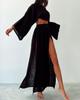 2024 Chic Linen Blend Cropped Top & High Waist Slit Two-Piece Suit