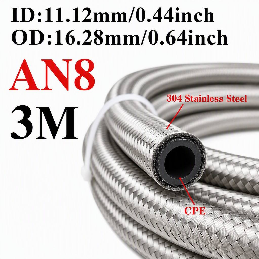 AN4 AN6 AN8 AN10 AN12 Universal Stainless Steel Braided Rubber Fuel Hose Oil Gas Cooler Line Pipe Tube For Car Universal 1M-4M