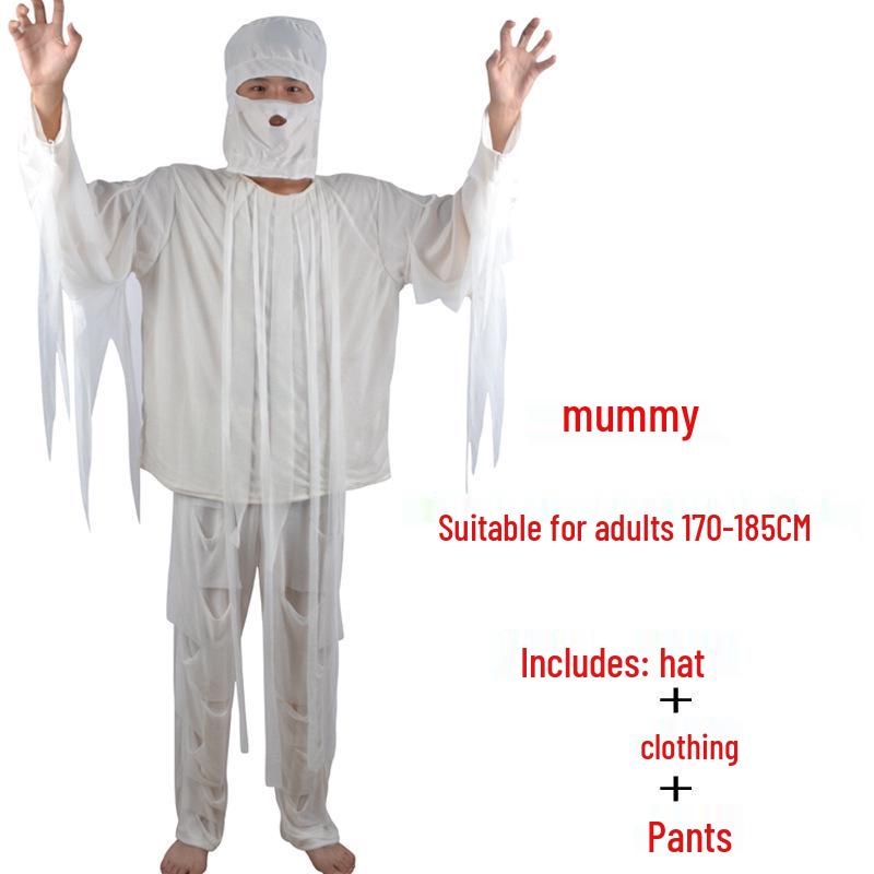 Adult Qing Dynasty Zombie Mummy Ghost Masquerade Costume with Wig for Halloween and Horror Parties