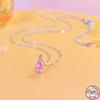 Pear Cut Twinkling Zircon Pink CZ Waterdrop Sterling Silver Chain Pendant Necklace for Women Everyday Wear Jewelry Anniversary