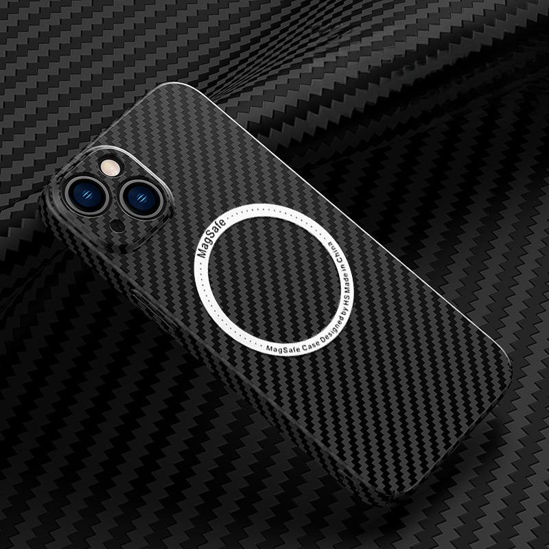 Apple 16 Magnetic Suction Mobile Phone Case Carbon Fiber Pattern IPhone 15 Matte Suitable for 14ProMax Anti-fall PC Protection Case