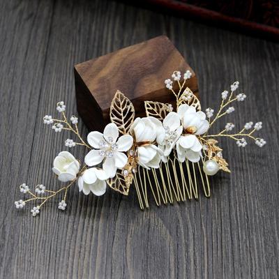 Couronne en Cristal Mode Feuilles de Mariage Tiara Clips de Mariée Peignes à Cheveux Broche à Cheveux Fleur
