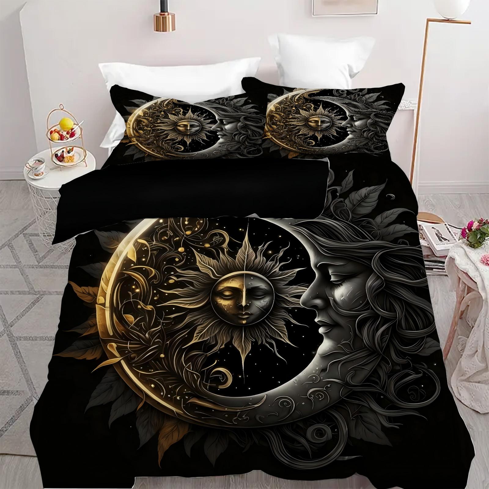 

Mysterious Sun Moon Pattern 3D Printed Quilt Cover Set Bohemian Exotic Style Bedding Set Polyester Soft Comfortable Duvet Cover 135x200cm 2pcs