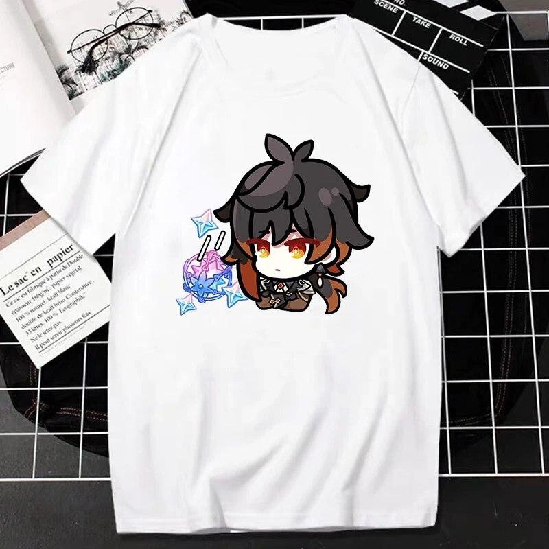 Nuovo Gioco Genshin Impact T-Shirt Donna Unisex Kawaii Top Classici Giochi Personaggio Stampa Grafica Top Harajuku Cartone Animato Streetwear Maglietta