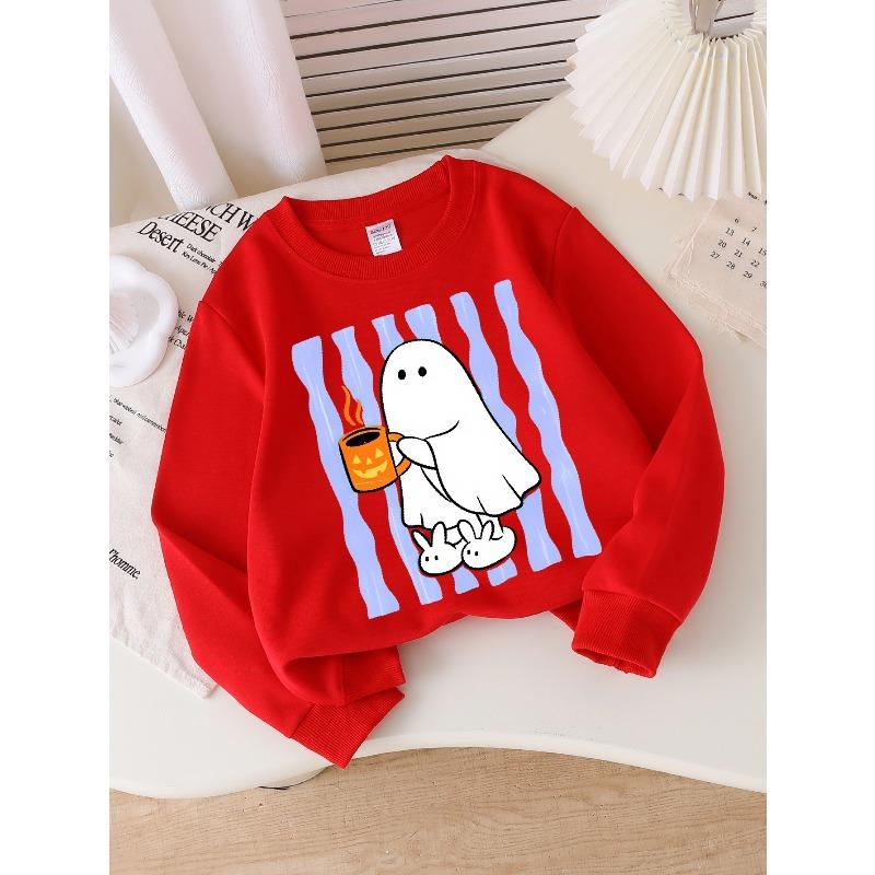 Kids Crewneck Sweatshirt, Fun "Pumpkin Mug" Pattern,Daily Casual Top for Spring & Autumn