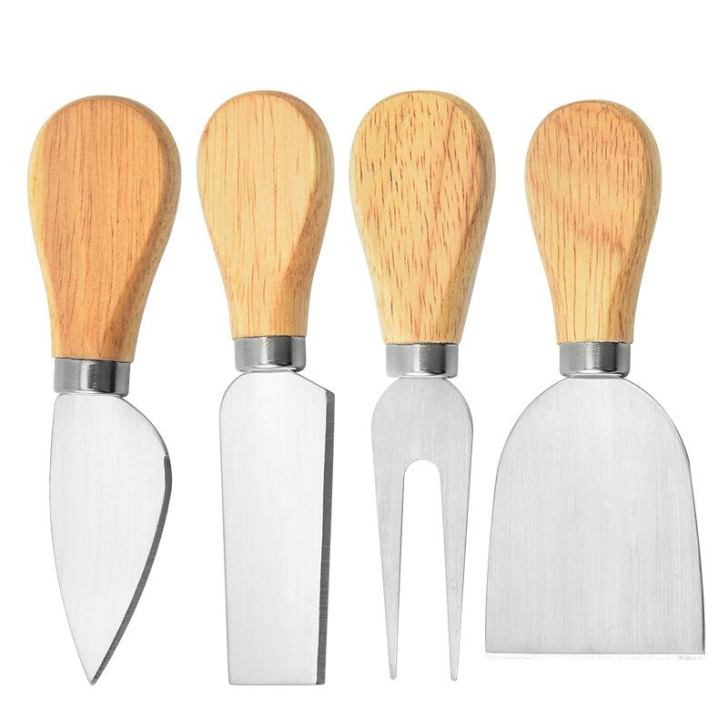 4Pcs Mini Cheese Knives Set Wood Handle Stainless Steel Cheese Slicer Cutter Small Butter Knife Spreader Kitchen Tools Gadgets
