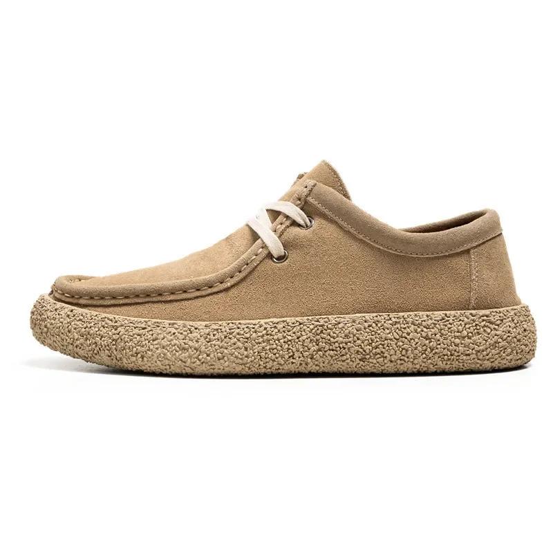 

Retro Casual Men Shoes Luxury Suede Leather Loafers Men Sneakers Comfor Soft Sole Driving Shoes Walking Shoes 39 бежевый