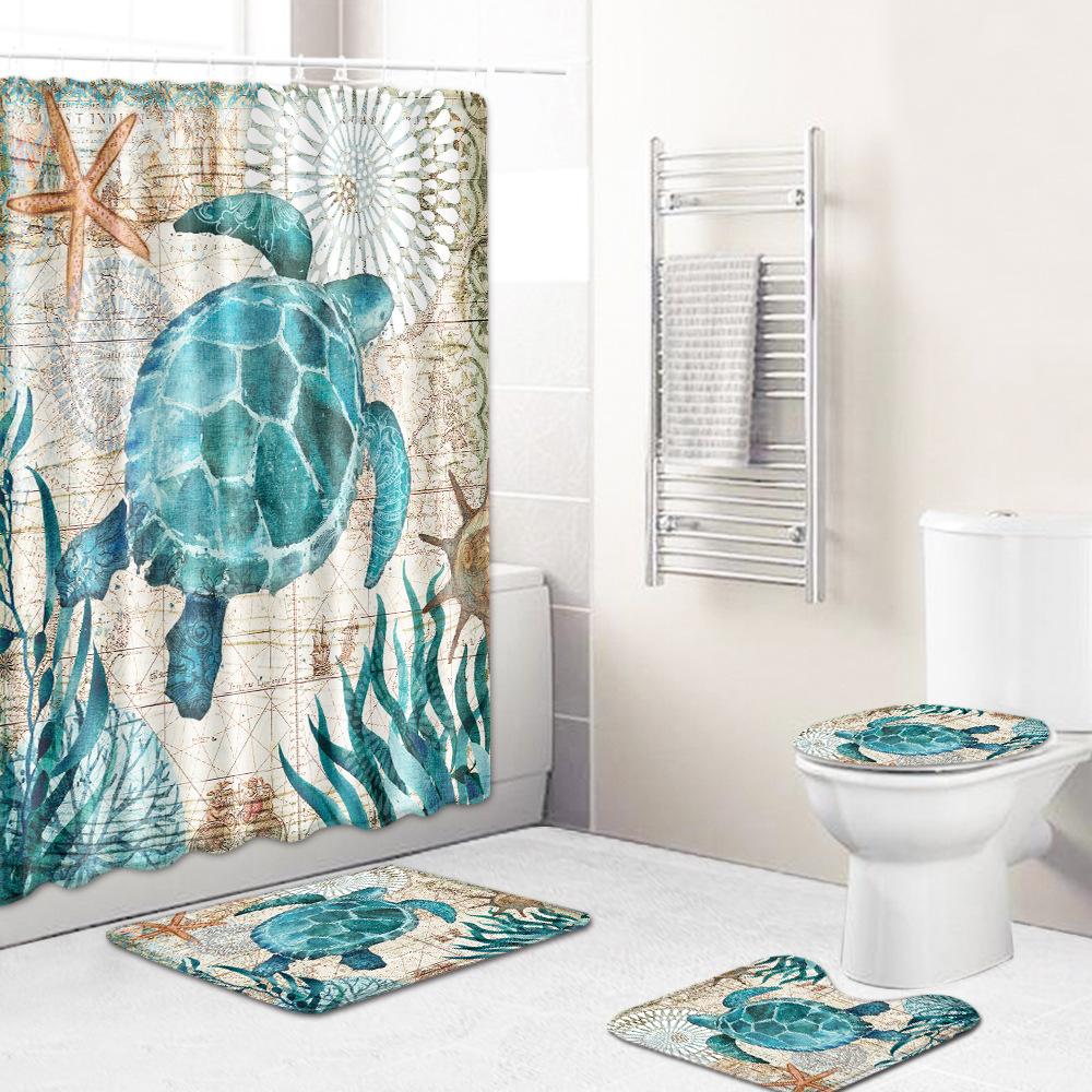 African American Women'S Bathroom Four-Piece Combination Set Household Door Mat Absorbent Non-Slip Floor Mat Carpet