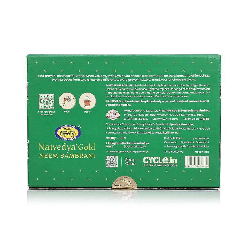 Cycle Pure Naivedya Gold Neem Sambrani Dhoop Cups 18 Pcs with Holder Charcoal-Free Ritual Incense