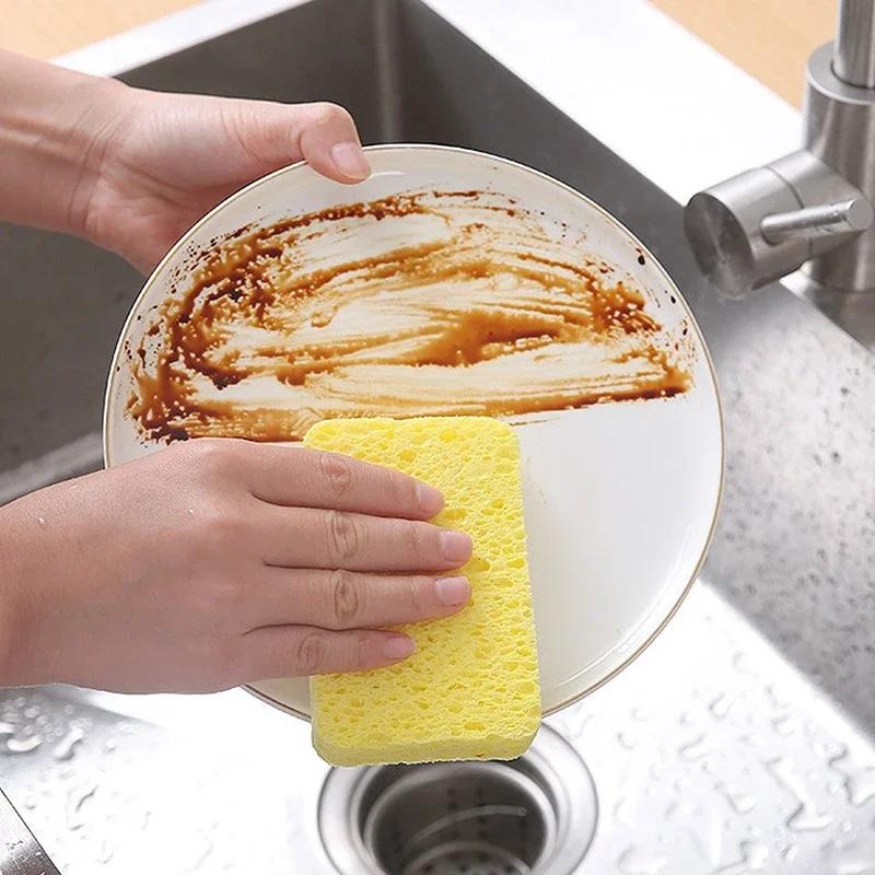 Wood Pulp Sponge Scouring Pad Kitchen Dishwashing Sponge Bathroom Cleaning Tools Dish Cleaner Household Kitchen Gadgets