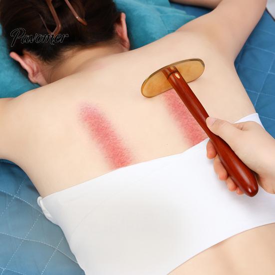 Deep Tissue Trigger Point Tool Brass Gua Sha Scraper, Long Handle Body Massage for Back Ergonomic Wand Neck, Meridian Relaxation Stick Self Care, Home