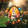 Easter Bunny Aluminum Sign Round Floral Wreath With Eggs Flowers Colorful Spring Home Garden Wall Decor