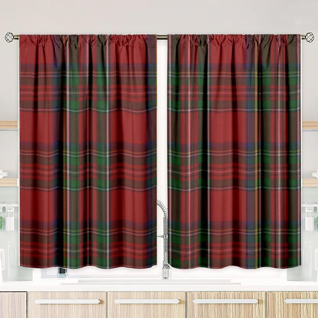 2 Pieces - Plaid - Printed Curtain - Polyester Material - for Bedroom Living Room Study Anti-privacy Curtain