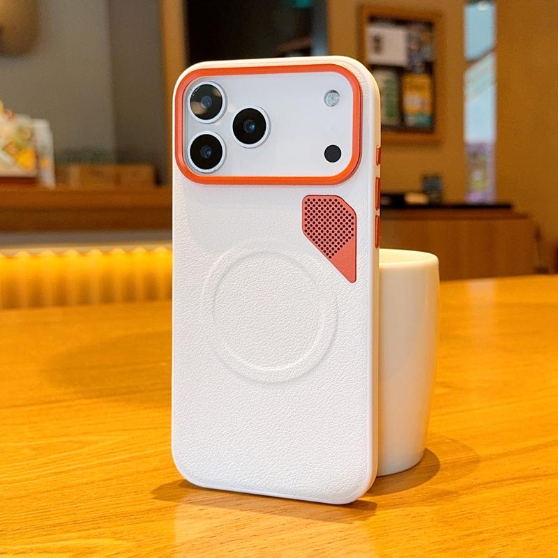 Heat Dissipation Designed Vegan Leather Magnetic Case For iPhone 17 Pro Max Air 16 16e 15 Plus With Metal Buttons Camera Frame