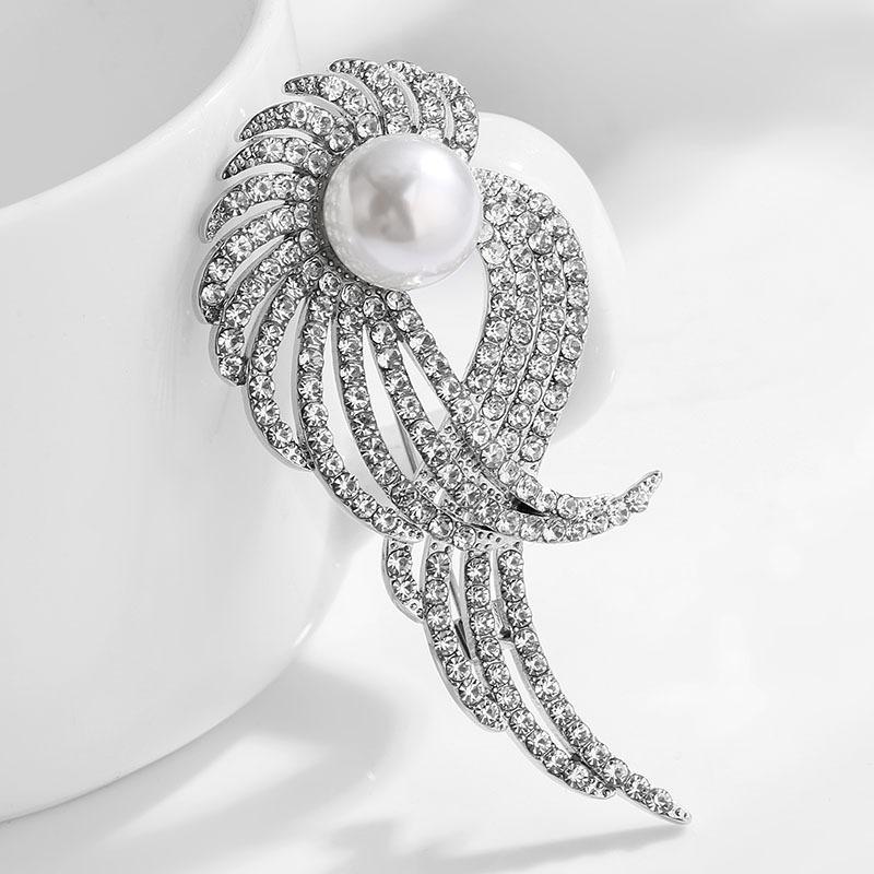 Winged Couple Pearl Brooch Japanese and Korean Style Alloy Diamond-encrusted Wing Brooch