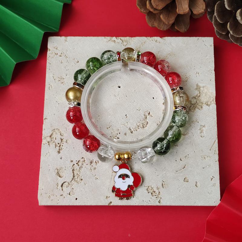 Christmas Diamond Santa & Snowflake Glass Bracelet: Stylish & Versatile Holiday Accessory.