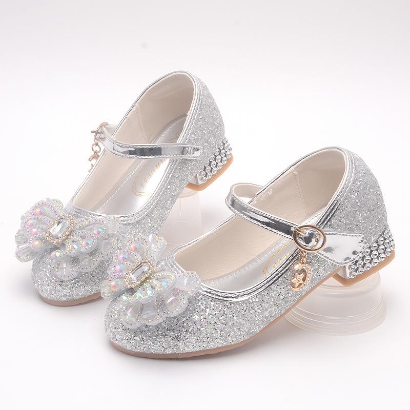 Girls' high-heeled princess shoes, new spring and autumn children's single shoes, little girls' runway performance leather shoes, children's crystal