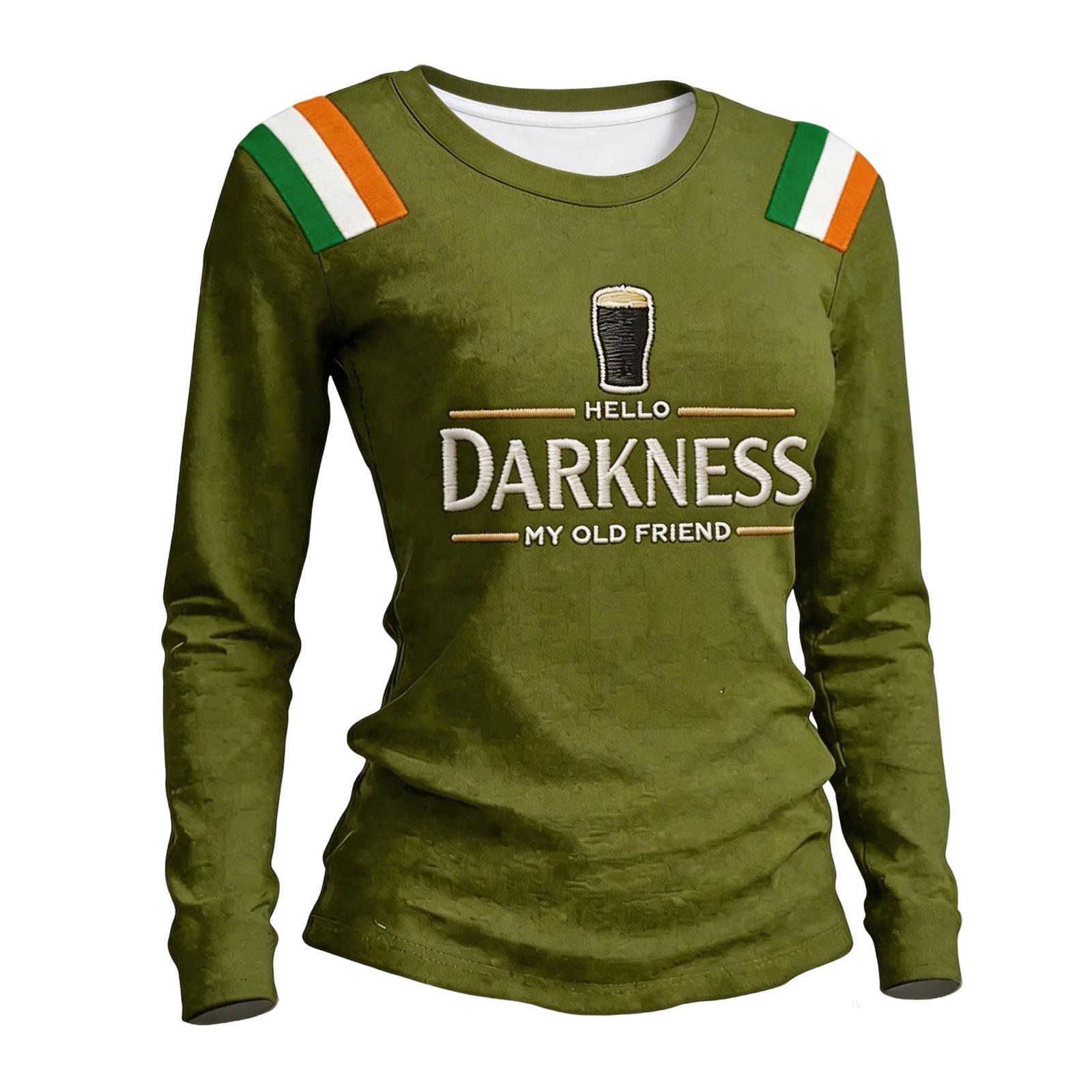 Women s Fashion Casual Printed Round Neck Long Sleeve Pullover Top L