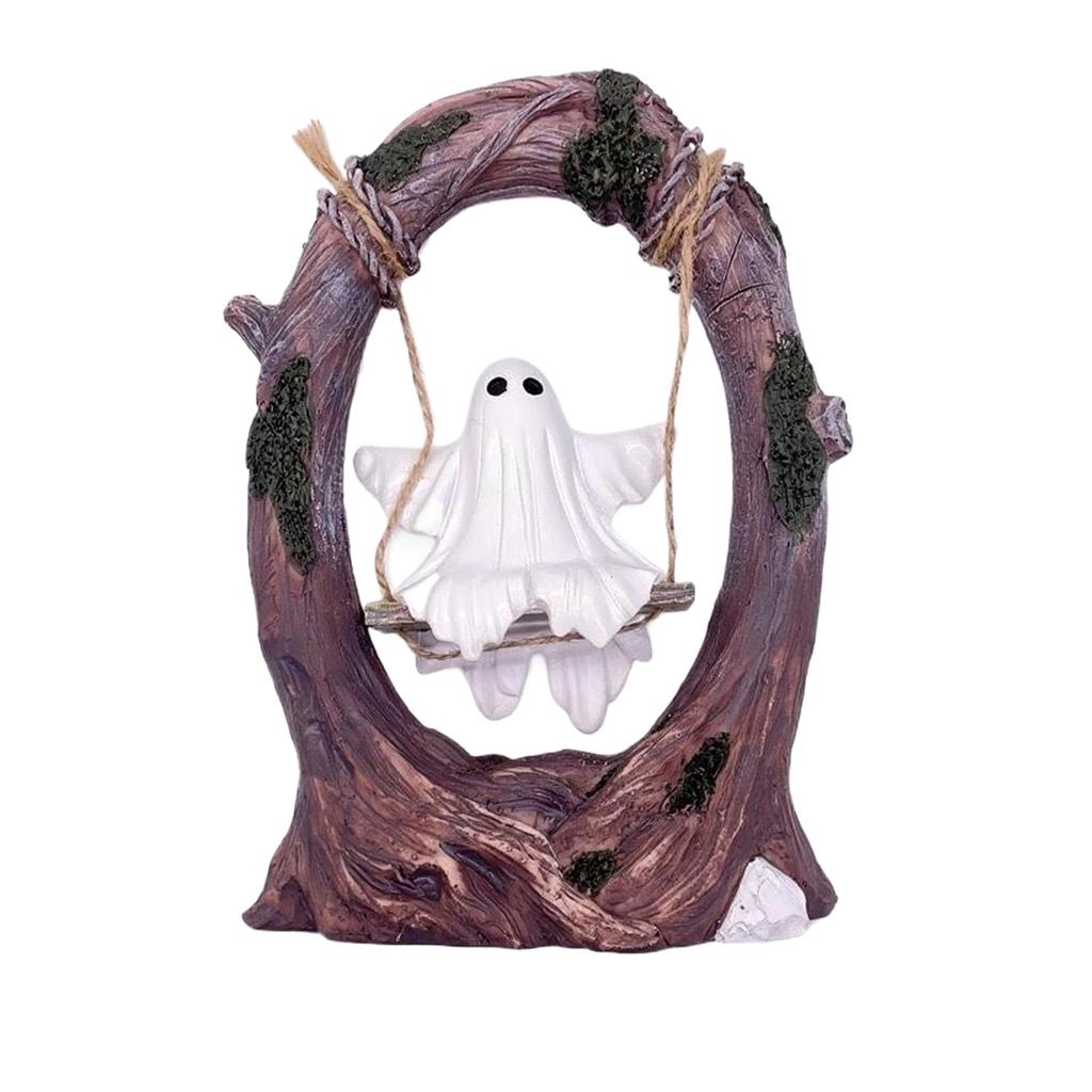 2025 New Halloween Swing Ghost Statue Cute Ghost Swing On A Tree Resin Sculpture Halloween Party Ghost Decor Home Decoration
