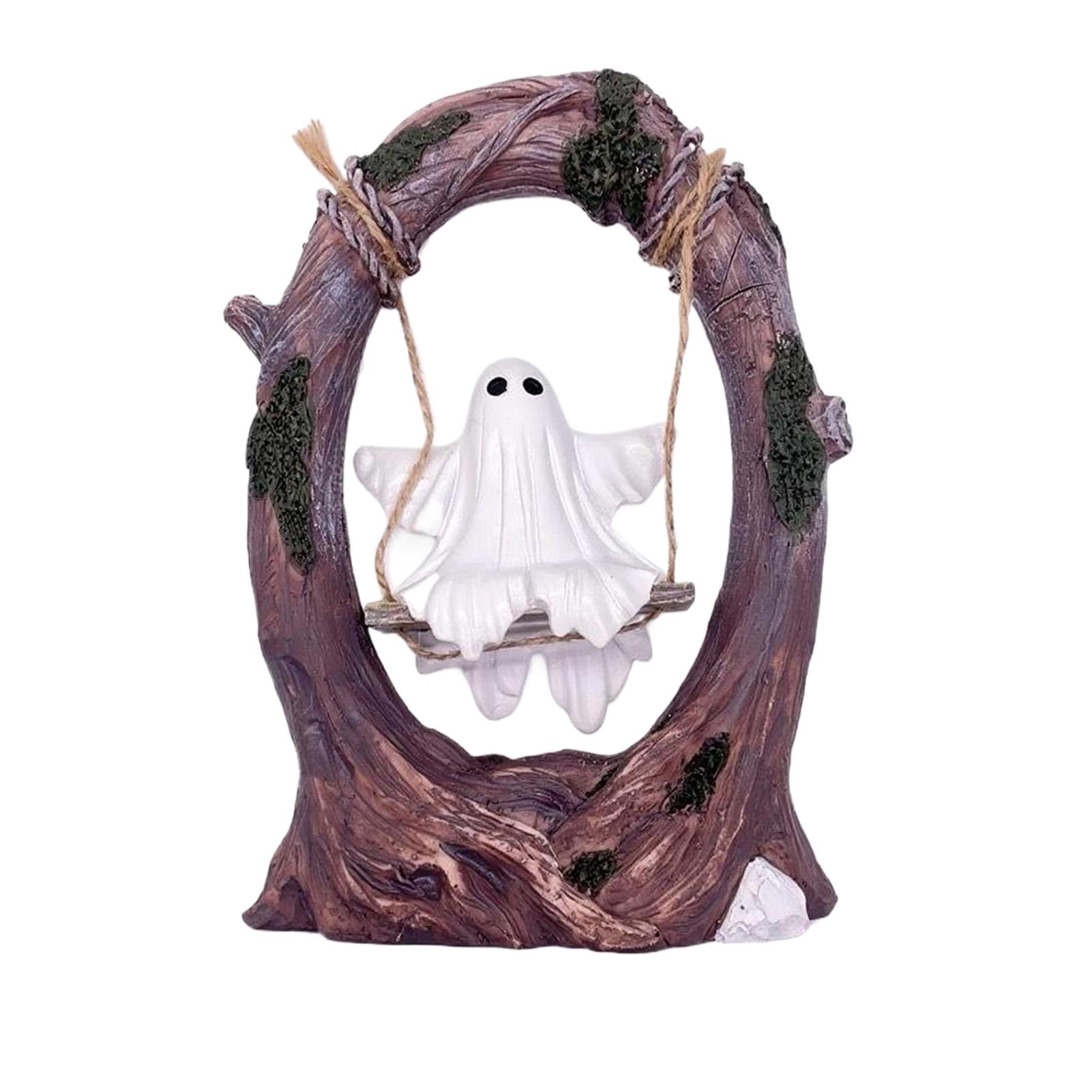

Unique Halloween Figurine Lovely Ghost Decorations Halloween Decor Ghost on Tree Swing Statue Spooky for Desktop Bookshelf Decor
