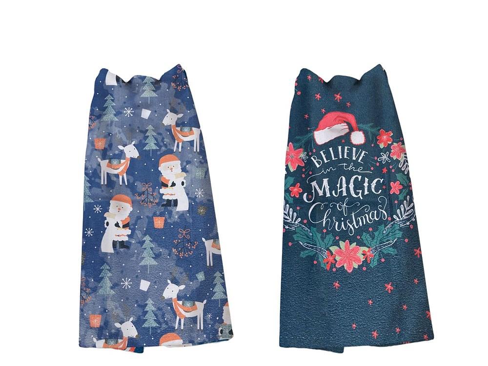Komplet Ścierek Kuchennych 2 Cz. 38X60 Mikołaje Granatowa Choinki Renifery Christmas 1