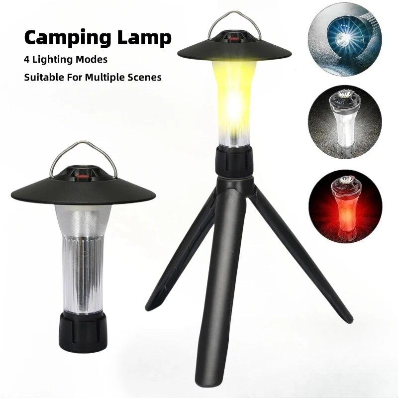 Rechargeable Camping Lamp 3 Light Sources 4 Gears Flashlight Ip45 Waterproof Tripod Magnetic Base Emergency