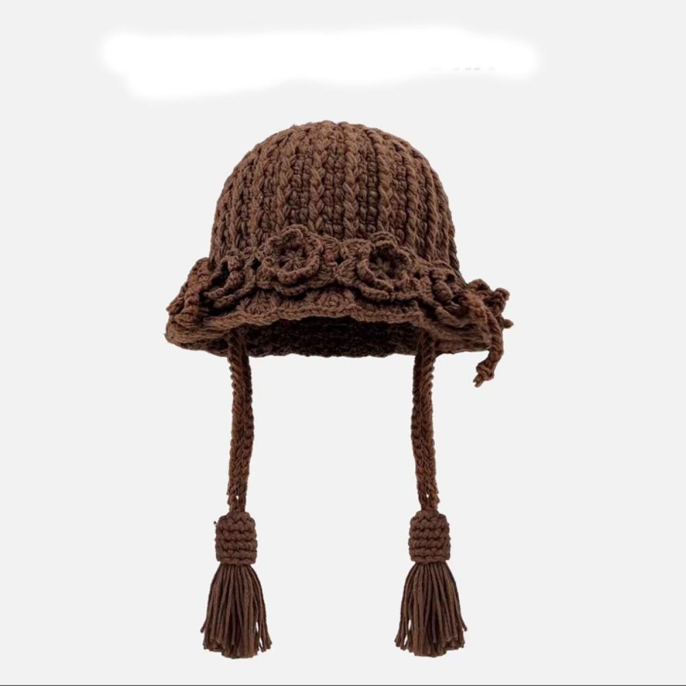 Ladies' Hats New Hand-Knitted Floral Braid Knit Hat for Women Retro Warm and Stylish Fringe Hat Trendy