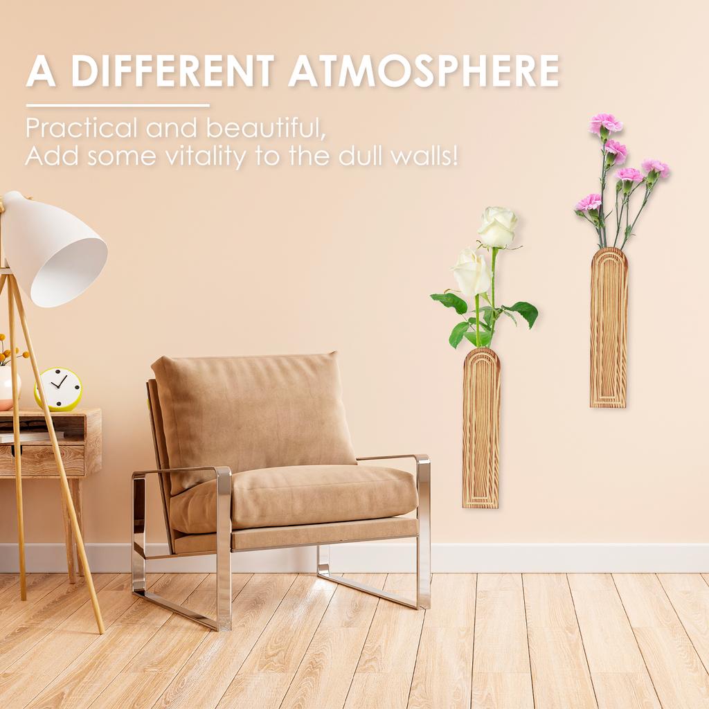 2/4 Pcs Wooden Wall Vase Modern Wall Mounted Vase Hanging Decorative Wood Wall Planter for Faux Plant Dried Flowers Home Decor