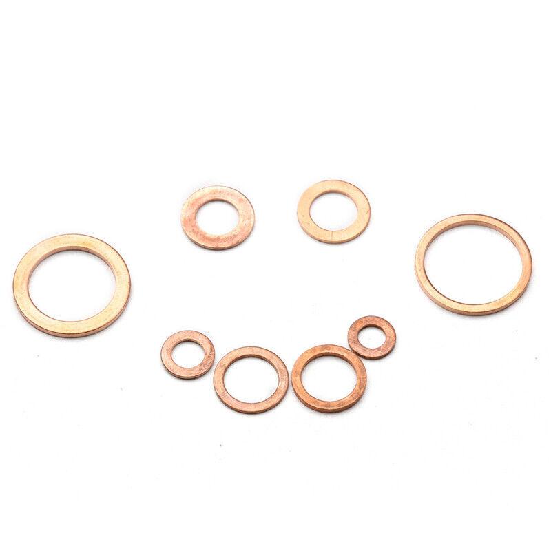 100pcs Copper Crush Washer Gasket Set Flat Ring Seal Assortment Kit