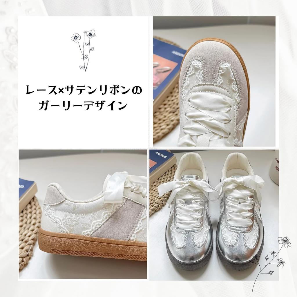 Maison de TAO Women's Lace Sneakers, Stylish Platform Ribbon Lace-Up Shoes, Cute Casual Shoes, Comfortable to Walk in, Non-Slip (Pink, Size 24.5 cm)