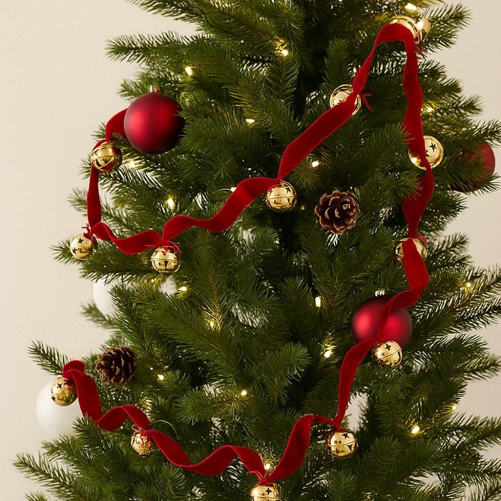 Red Ribbons Bell Pendants 2.7m Xmas Tree Hanging Bells  Festive Atmosphere