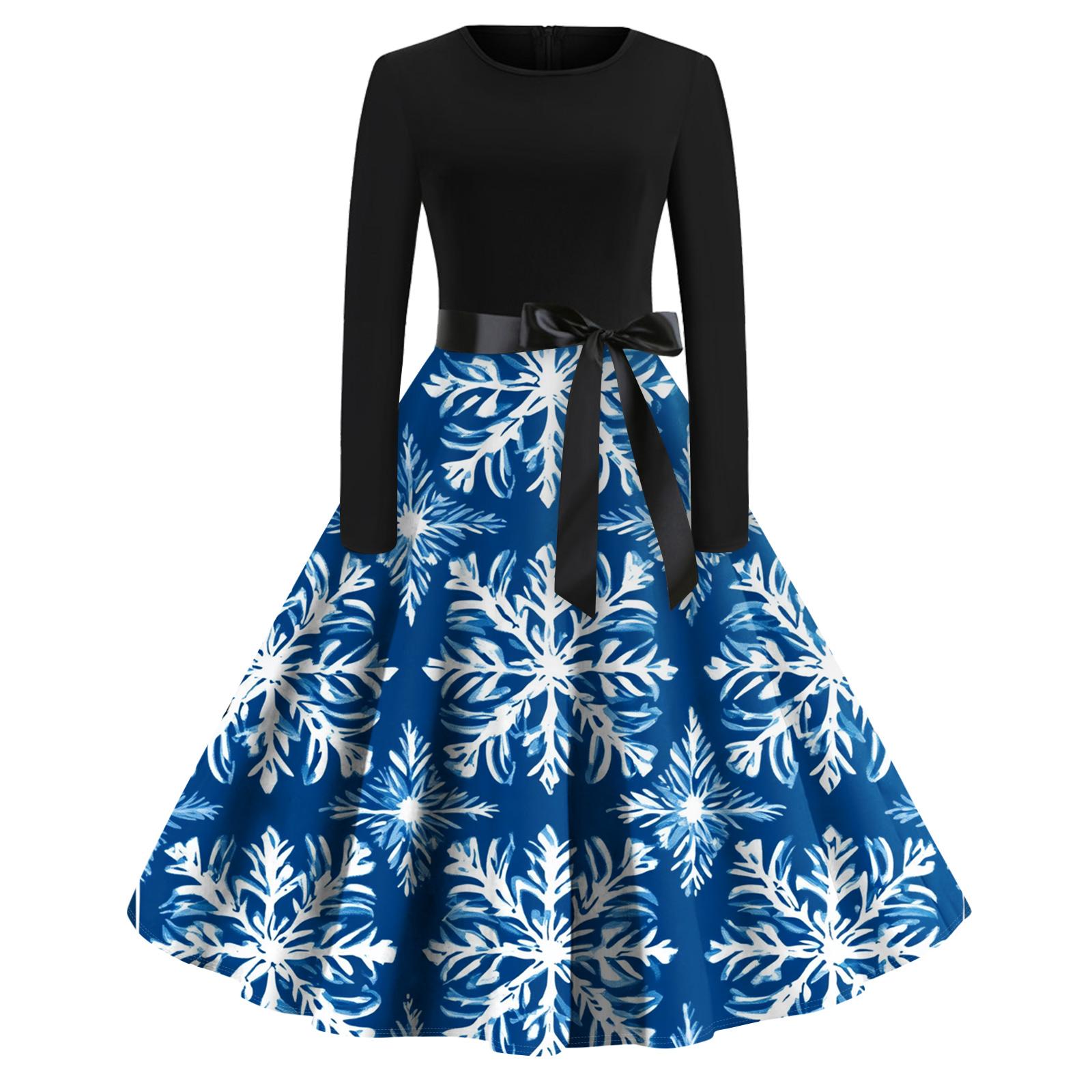 

Женское модное повседневное платье приталенного кроя с круглым вырезом, рождественским принтом и длинными рукавами L