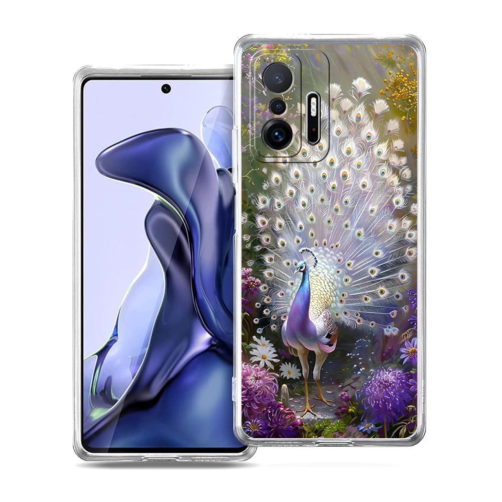 Transparent Phone Case for Xiaomi Mi 14 13 12 11 Ultra 13T 12T 11T Poco X3 NFC F3 F6 Pro 5G Soft TPU Animal Cute Peacock Pattern