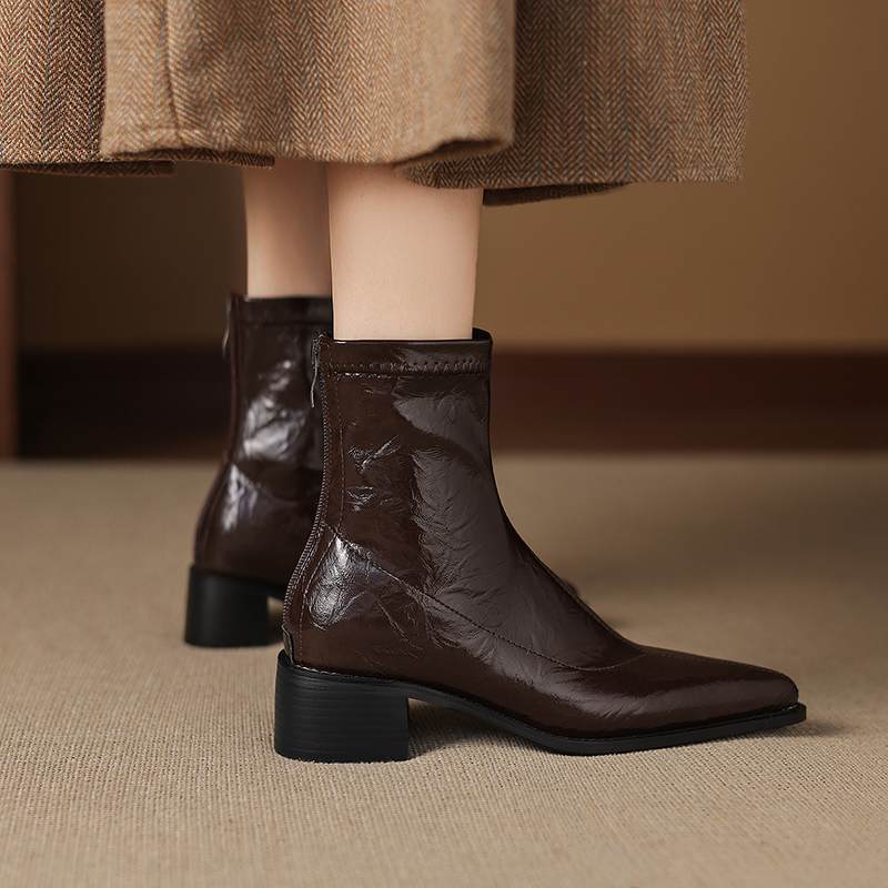 Krazing Po Microfiber Winter Pointed Toe Size 33 Western Boots Size 43 Concise Style Med Heels Ankle Boots