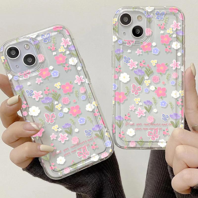 Vollbild Blumen Schmetterling für iPhone17ProMax Handyhülle Apple 16Pro Airbag 14/15 Nische x